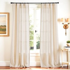jinchan Beige Linen Blend Curtains 108 inch Extra Long 2 Panels for Bedroom L...