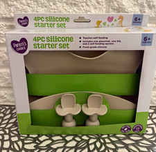 Parent's Choice 4PC Silicone Starter Set Bib Placemat Spoons BPA Free Green