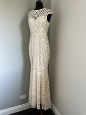 COAST Ivory White Lace Cap Sleeved Maxi Dress With Long Fishtail Skirt Size 10