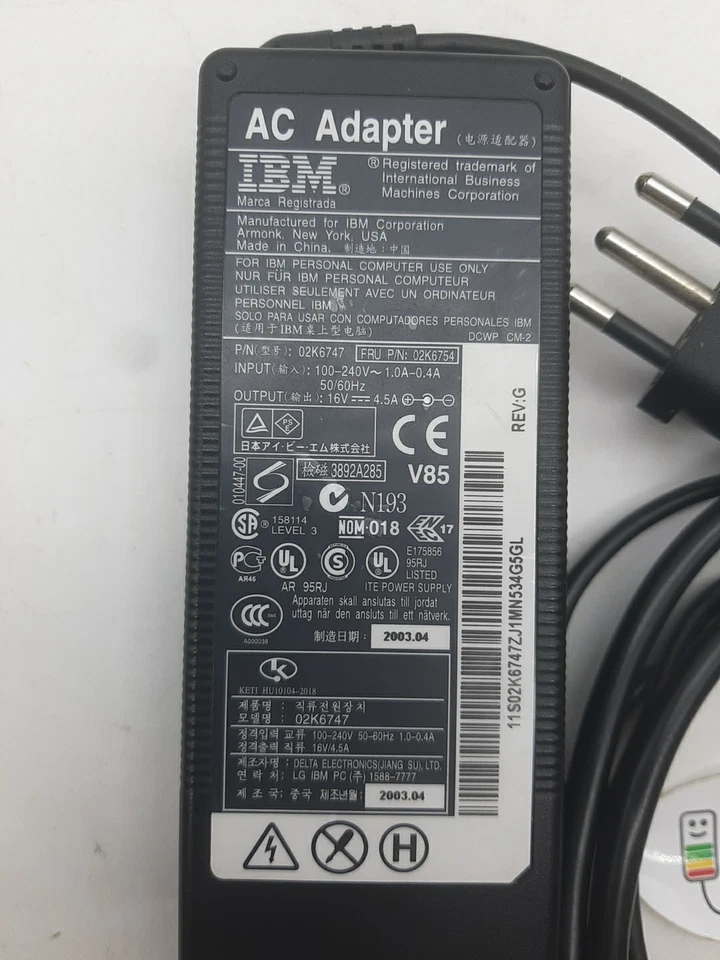 ALIMENTATORE ORIGINALE IBM, MOD: 02K6747, PER IBM, 16V - 4,5A - Immagine 2 di 4