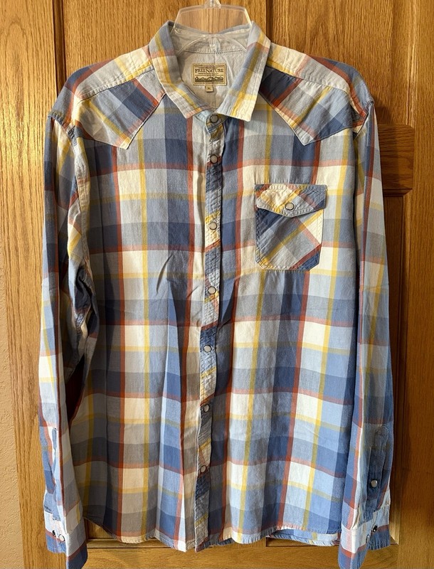 Free Nature Regular Fit Plaid Button Long Sleeve 100% Cotton Men's Size XL