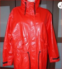 TRF PU Damen Glanz Lack Regenjacke + Kapuze Regen Jacke Mantel ca 42/Med-Large