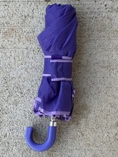 Purple Manual Open Folding Umbrella with Curved Handle Closure Strap NOS