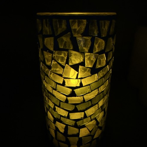 Mosaic Glass Aqua Blue Battery Operated Pillar Candle 5.75 X 3” Timer - Picture 2 of 7
