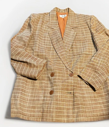 Blazer Christian Dior vintage anni 80 lino marrone plaid finestra taglia 10