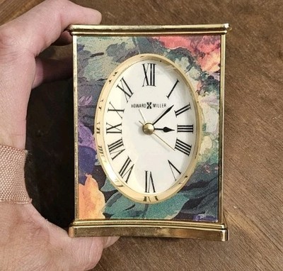 Howard Miller Miniature Quartz Gold Floral Print Table Desk Clock 4''x 3''