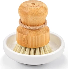 Bamboo Dish Scrub Brush for Kitchen Sink, Natural Wooden Washing Dish Brush Scru