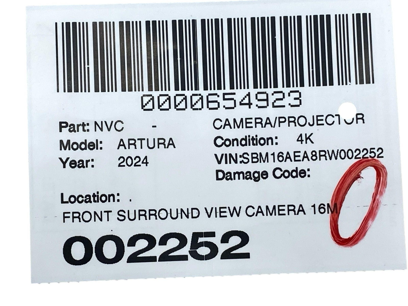 2024 MCLAREN ARTURA FRONT SURROUND VIEW CAMERA 16MA981CP *KNICKS ON LENS* OEM