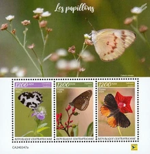 BUTTERFLIES Butterfly Insects MNH 3v-Stamp Sheet (2024 Central Africa)