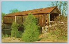 Slate Bridge Swanzey New Hampshire Covered Bridge Lusterchrome Postcard K-17312