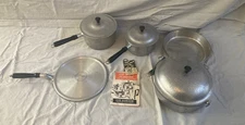 Vintage Hammercraft Club Hammered Aluminum Pots Pans and Lids Set Skillet 1950s