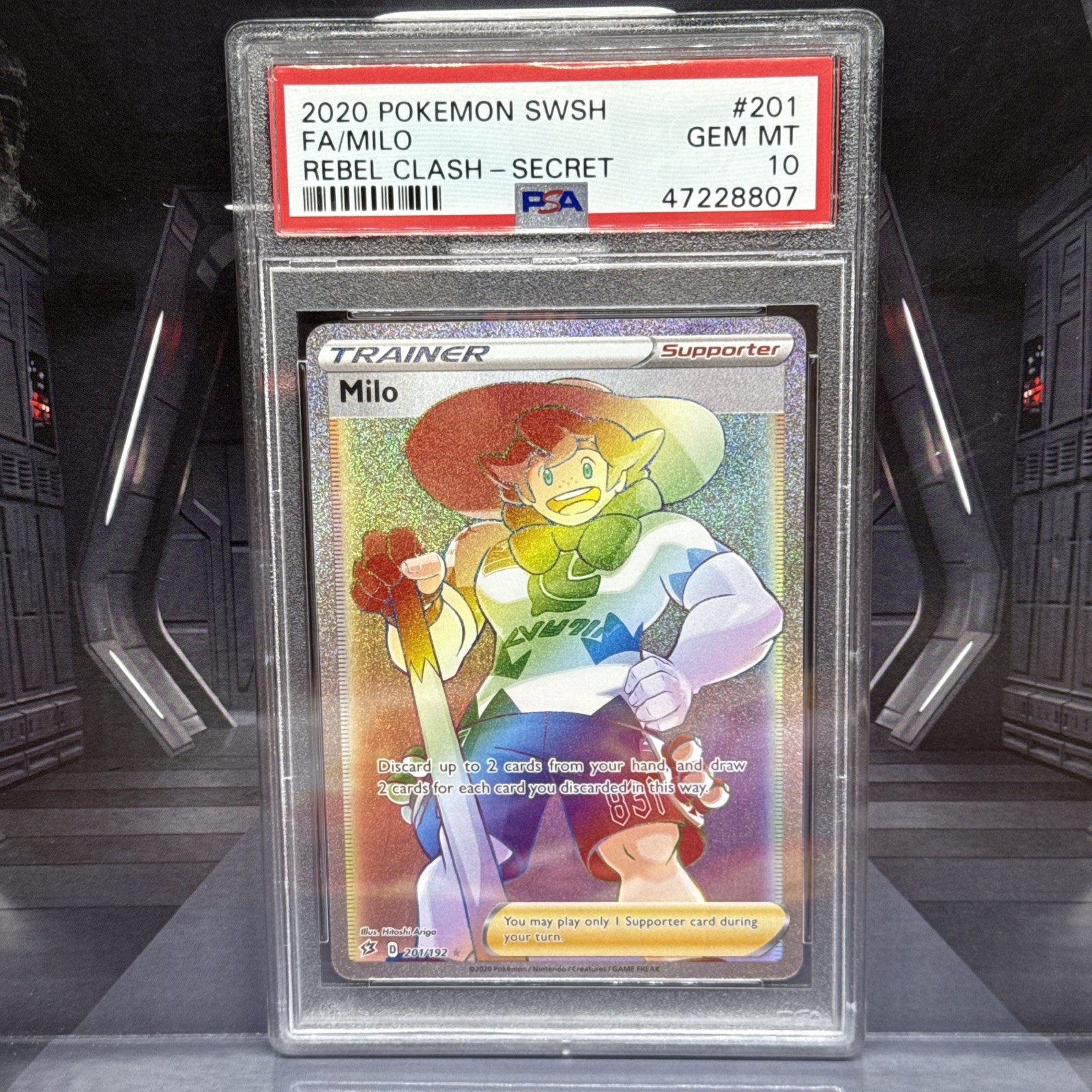 2020 Pokemon SWSH Rebel Clash #201 FA Secret Trainer Milo PSA 10 Gem Mint