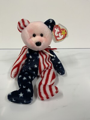 Spangle the American Flag Bär Stofftier rosa Gesicht TY Beanie Baby 1999 