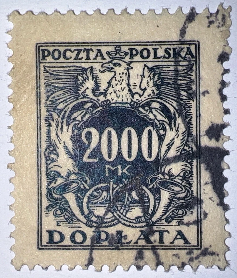 Sellos de viaje: 1923 Polonia Scott #J54 Águila polaca brazos poste bocinas franqueo debido Foto 4 de 4