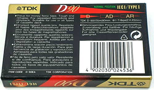 TDK D90 IEC 1/ TYPE 1 Normal Position Audio Cassette Tape New Factory Sealed - Imagen 2 de 4