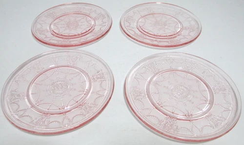 Vintage Mosser Glass Jennifer Set # 3 Mini 4 Dinner Plates Pink ORIGINAL BOX