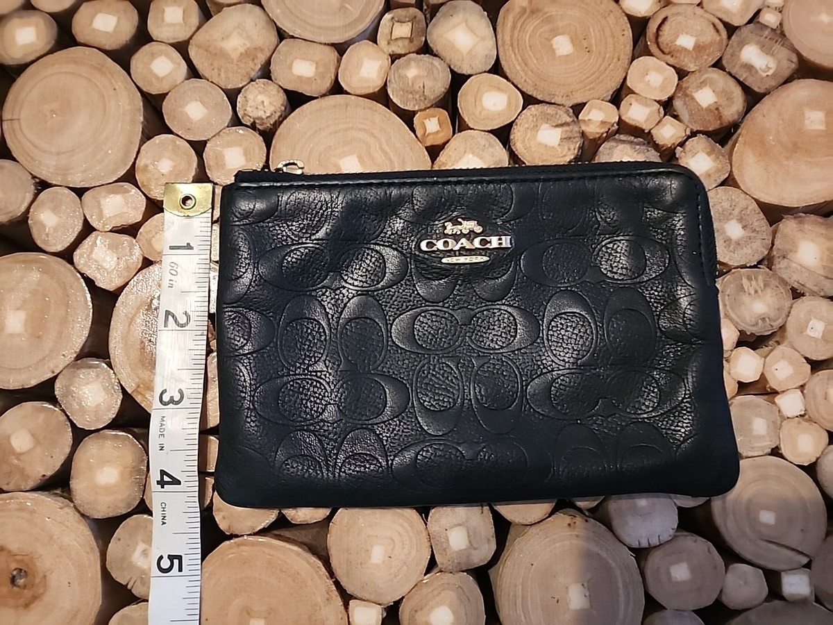 Coach CF358 Black Leather Embossed Corner Zip Wristlet