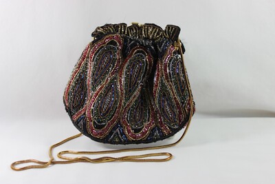 Talbots Paisley Beaded Cross Body Evening Bag Purse