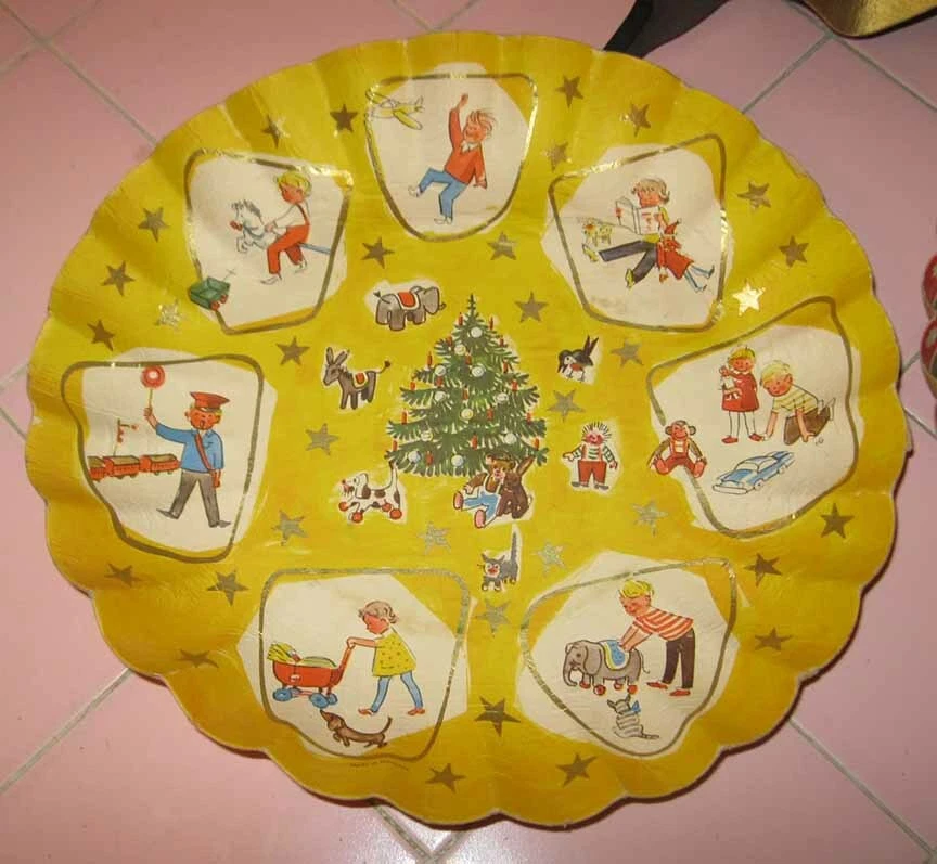 3 cuencos de papel vintage años 50 60 Navidad árbol Alemania Santa Elfos juguetes  Foto 3 de 4