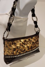 Raviani Western Leather Shoulder Bag Rhinestones Brown Tone Brindle Hair On Hide