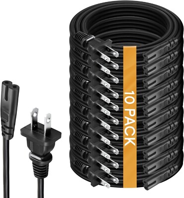 10Pack AC 2 Prong Replacement C7 Power Cord 1ft for TV PS5 PS4 PS3 Speaker Xbox