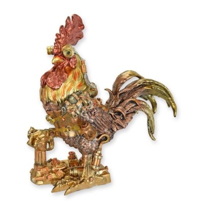 STEAMPUNK FIGUR HAHN Harz DEKO Statue 34,1cm Skulptur KUNSTHARZ JMA181