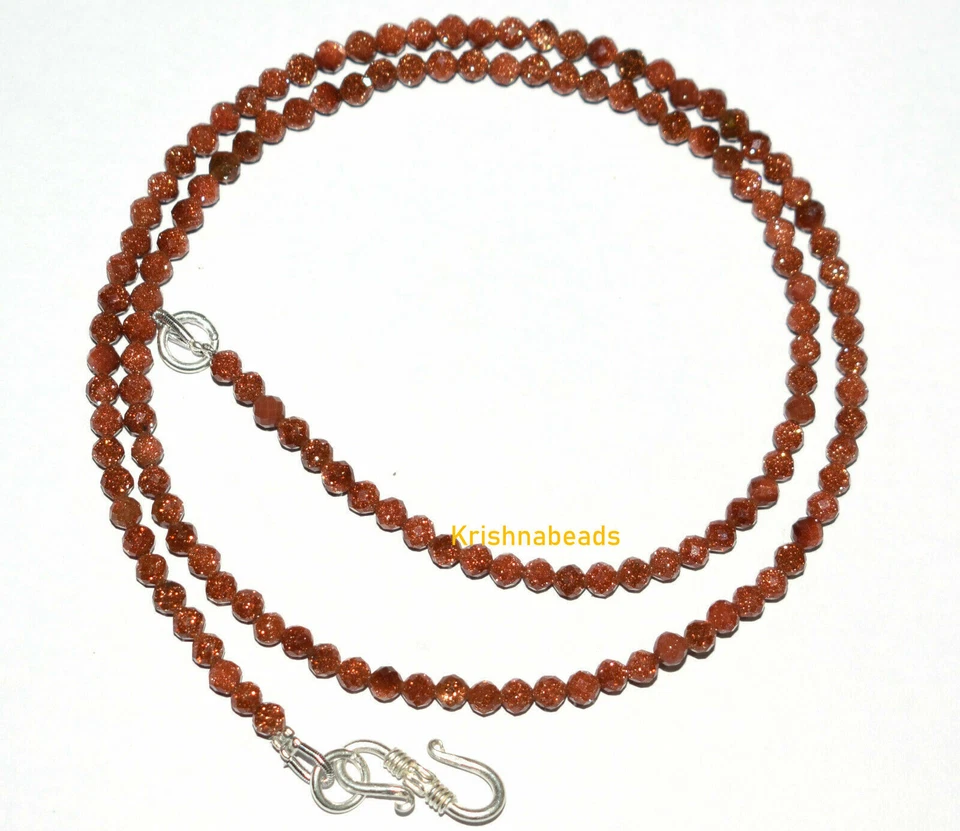 Collar de cuentas de piedras preciosas facetadas redondas de 3 mm de piedra solar marrón natural de 18 pulgadas Foto 3 de 4