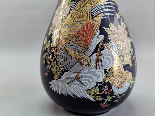 blaue Vase aus Italien mit Vogel Motiv Porzellan H=20,5 cm D=11 cm Blume VINTAGE - Bild 6 von 10