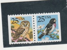Scott # 2284 - 2285  US  Booklet  Owl & Grosbeak  2 Stamps  M/NH O/G Free Ship