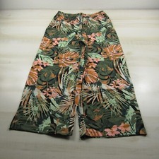 Denim Co Pants Womens Small P Black Green Floral Wide Leg Jersey d co 28x27