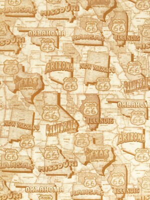 Cotton Quilt Fabric Get Your Kicks US 66 Light Brown by Dan Morris  by 17'' x 44''