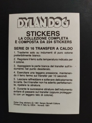 FIGURINA DYLAN DOG BONELLI 1991 SERIE DI 16 TRANSFER A CALDO 8 OTTIMA - Imagen 2 de 2
