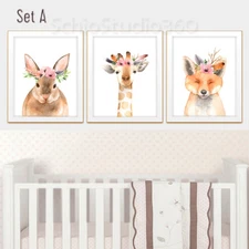 Set of 3 Woodland Animal Watercolor Art Prints -Forest Animall Wall Decor #Set A