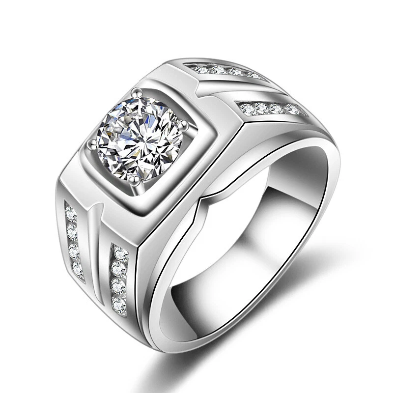 925 Sterling Silver Ring 1.25 Ct Cubic Zirconia Women Men Luxury Jewelry MJZ004