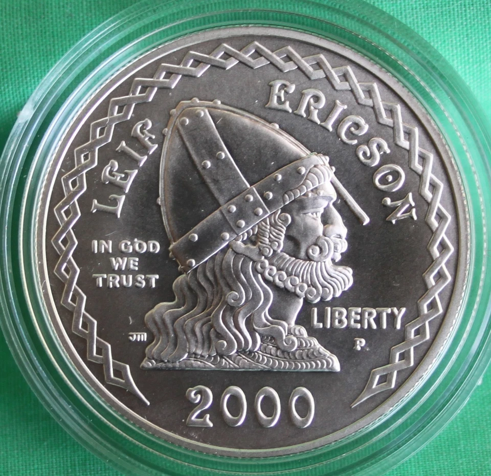 2000 P Leif Ericson Uncirculated Silver Coin Commemorative BU $1 with Box + COA - Image 2 of 4