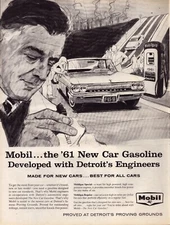 1960 Mobil Gasoline Print Ad New Car Developed With Detroit's Engineers