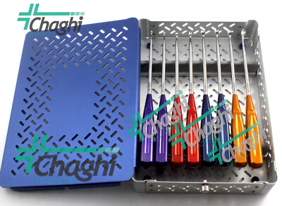 Rainbow Cervical Curettes Colourd Handle Spine Instruments 8 PCs Set With Box CT
