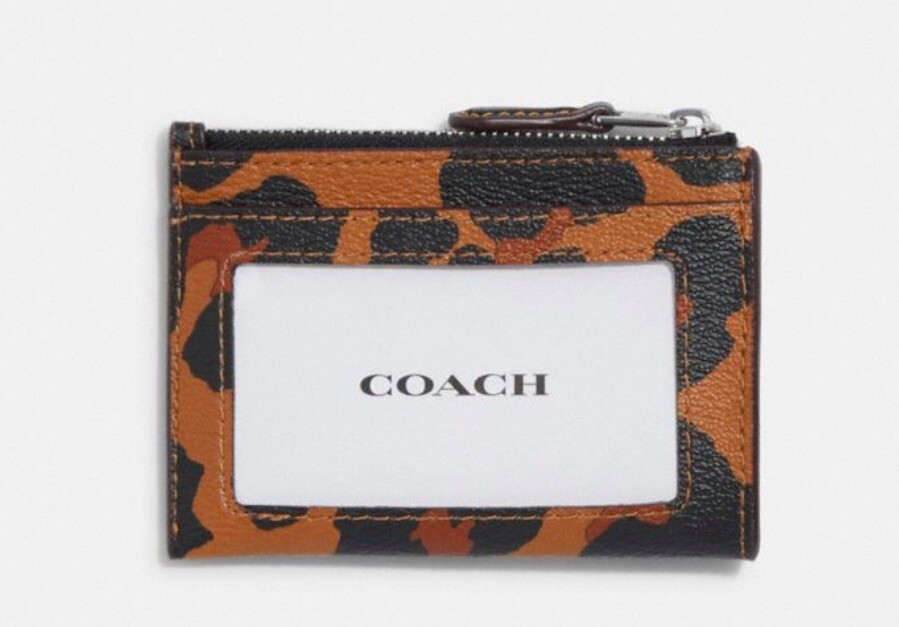 Coach Mini Skinny Id Case In Leather With Leopard Print CC870