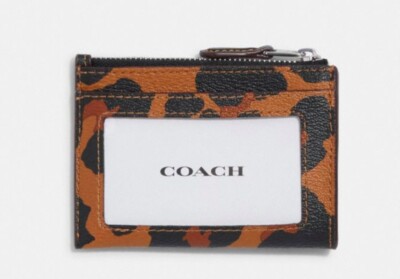 Coach Mini Skinny Id Case In Leather With Leopard Print CC870