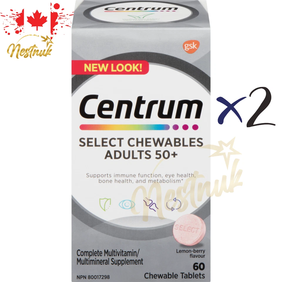 Multivitamínico masticable Centrum Select 50+ | 60 comprimidos | 2 paquetes | Canadá Foto 2 de 4