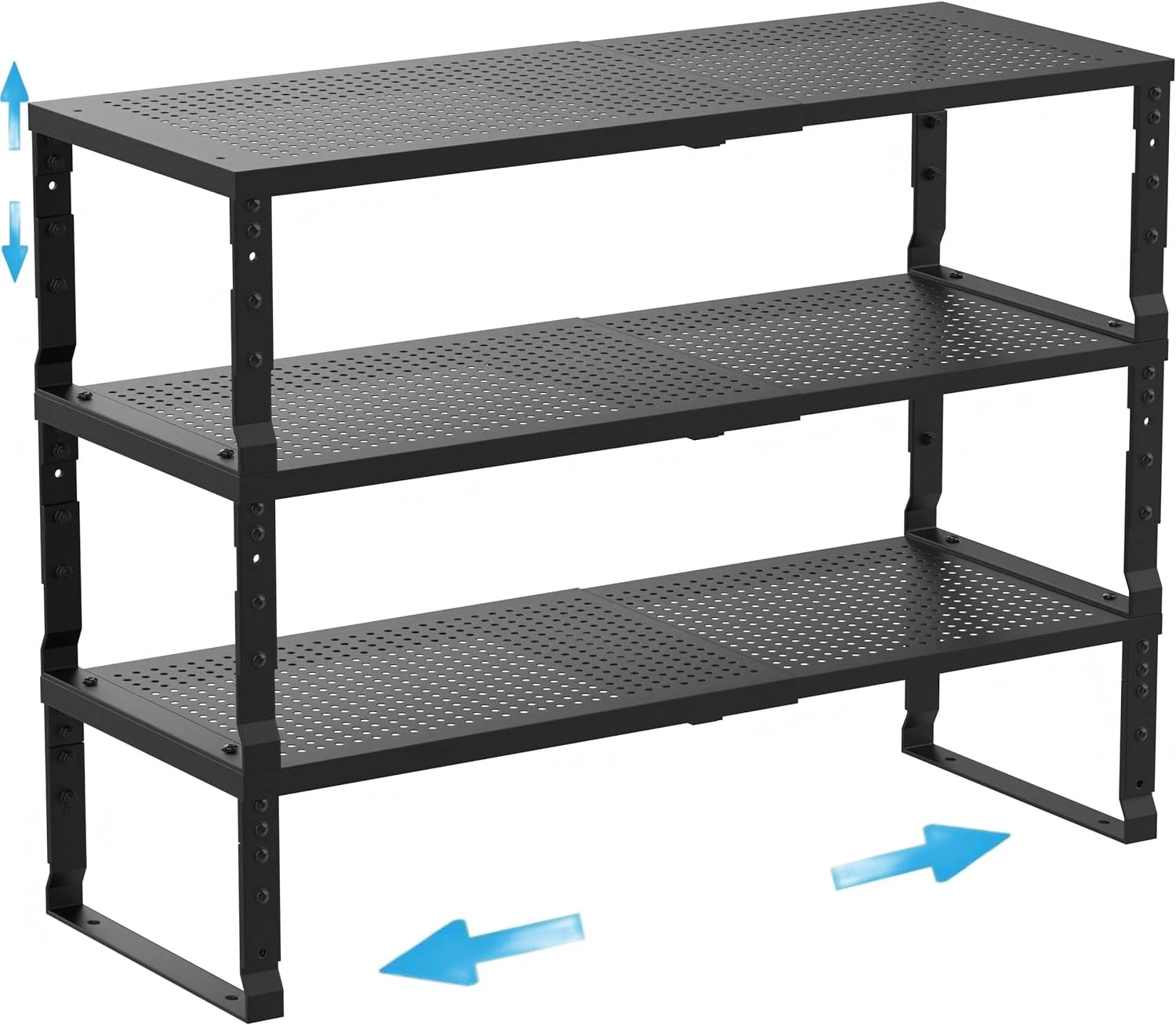 Adjustable Expandable Spice Rack Organizer - 3 Pack Black Large Shelves