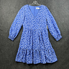 Eliza J Dress Women's 6 Blue Printed Cherry Print 3/4 Balloon Sleeve Fit & Flare