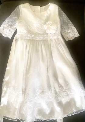 Bonnie Jean 5 Ivory White Dress Lace Pearl Buttons Bow Wedding | eBay