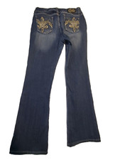 Cello Women's Med Wash Embellished Pocket Boot Cut Jeans Size 8