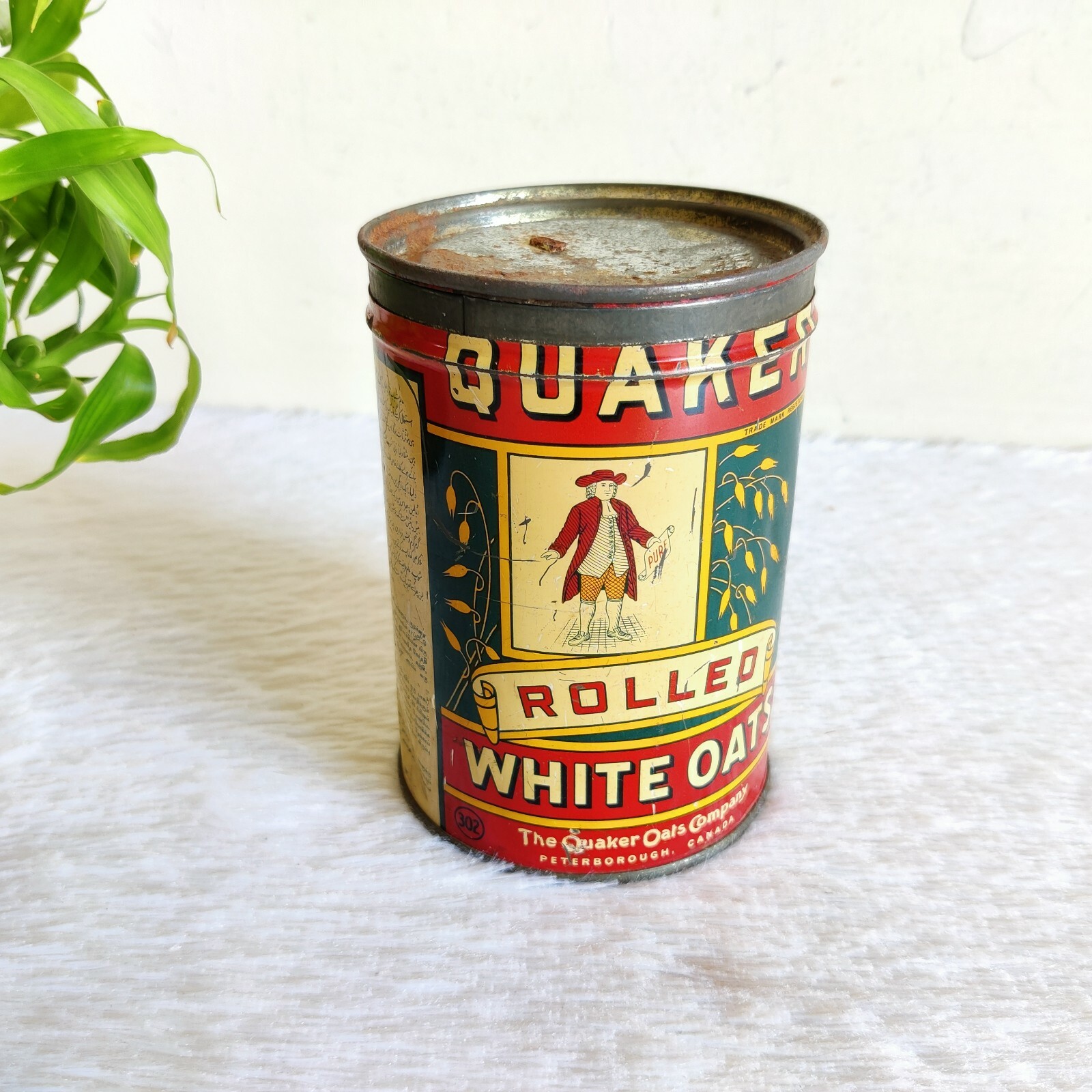 Quaker Rounds 1930s Vintage Rolled White Quaker Oats Advertising Tin Box Round Litho ...