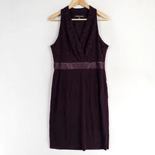 Jones Wear Dress Size 12 Dark Purple Sheath Tiered Lace Bodice Party Cocktail