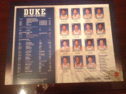DUKE MENS BASKETBALL STAMPED/PRINTED AUTOGRAPH 2017-2018 SCHEDULE POSTER - Picture 2 of 2