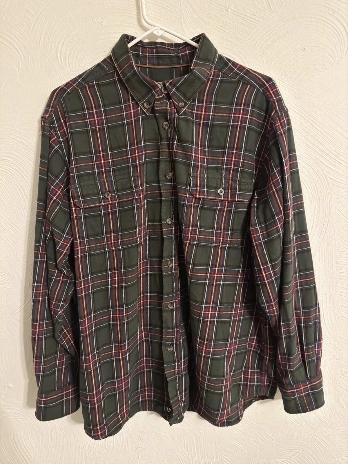 Outdoor Life Long Sleeve Button Down Flannel Shirt Men's Large Plaid 100% Cotton