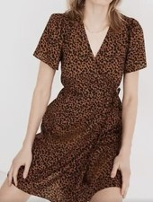 Madewell Medium Leopard Flutter Sleeve Brown Black Women’s Mini Wrap Dress NWD