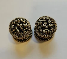 Pair Vicenza San Michele Collection Small Floral Knob 1" in Antique Brass